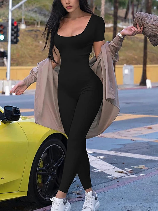 Women's Rompers Short Sleeve Solid Skinny Bodycon Jumpsuits