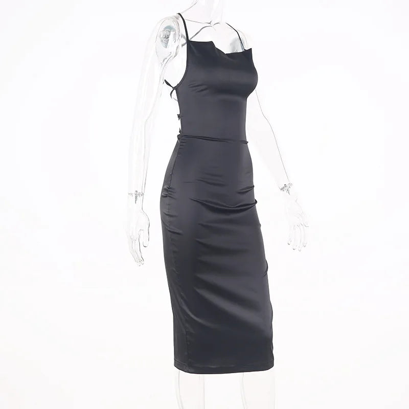Women's Long Midi Dress -"Neon Satin Elegant sleeveless Bodycon"