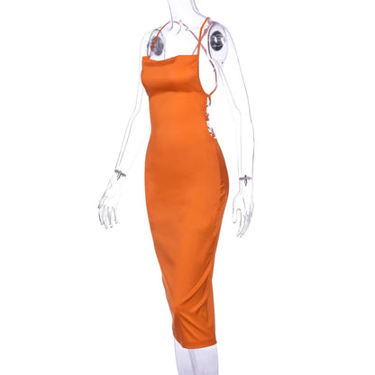 Women's Long Midi Dress -"Neon Satin Elegant sleeveless Bodycon"