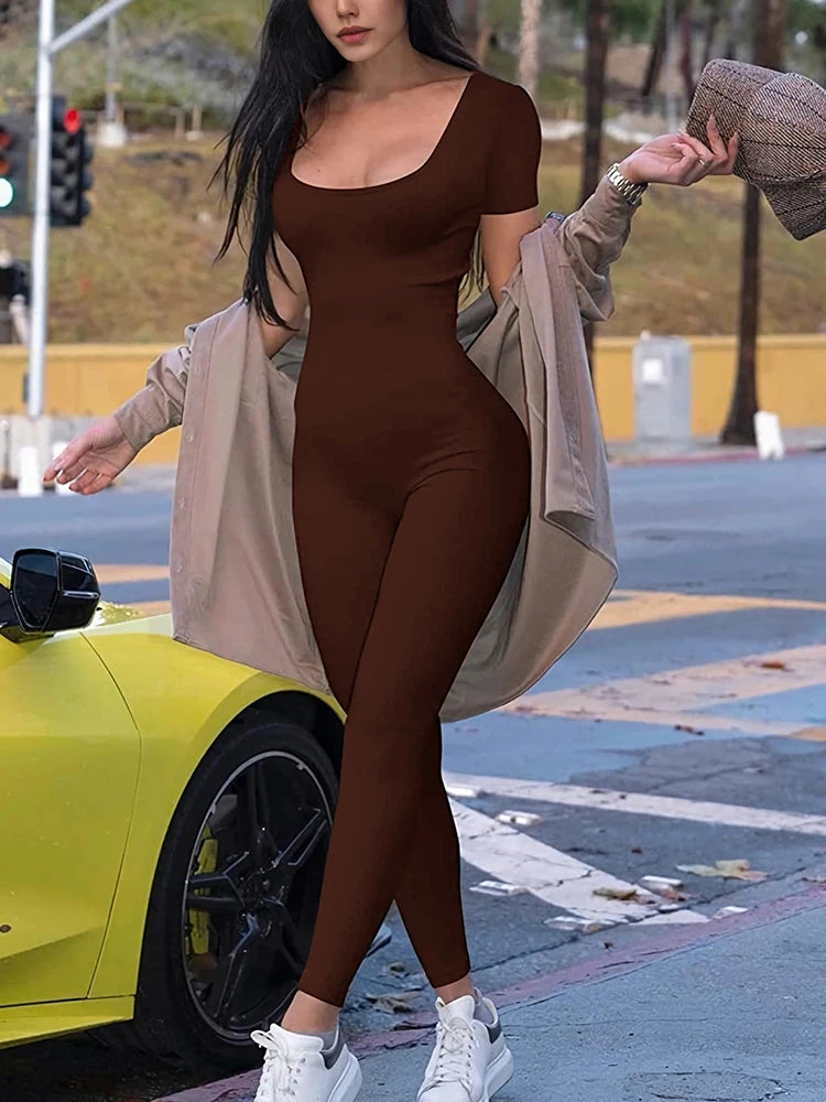 Women's Rompers Short Sleeve Solid Skinny Bodycon Jumpsuits